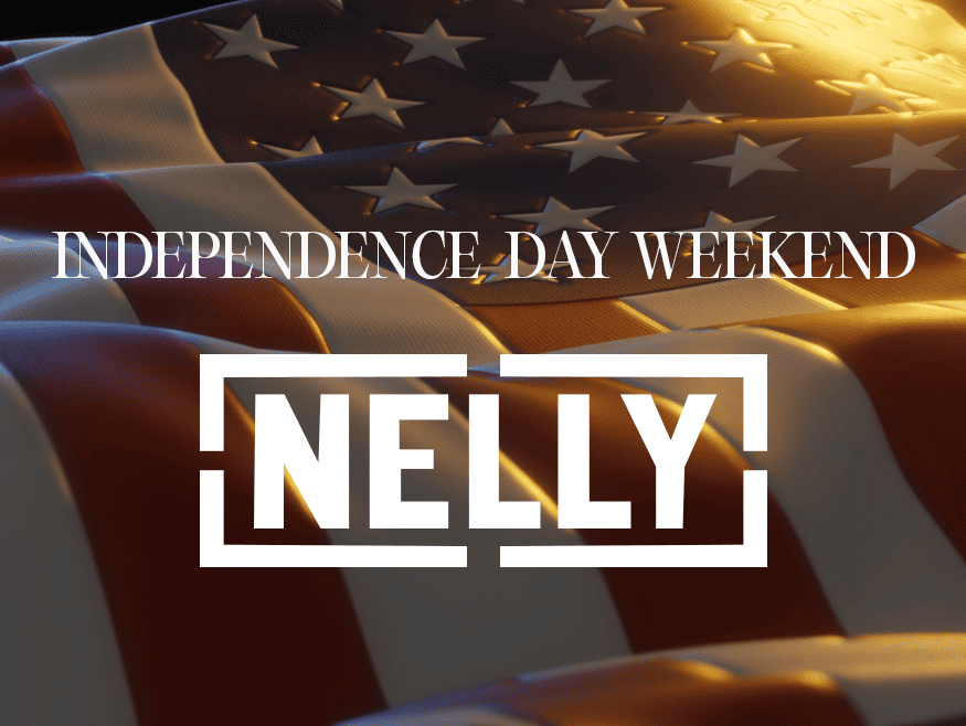 Concert flyer for Nelly performing over Independence Day weekend, with an American flag in the background.